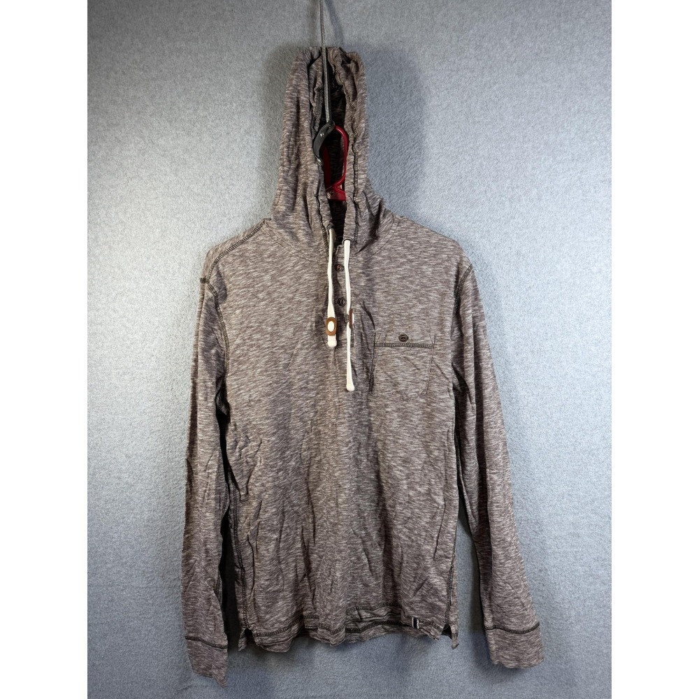 Ruff Hewn Hoodie Mens Medium Brown Striped Henley Pullover Lightweight Top